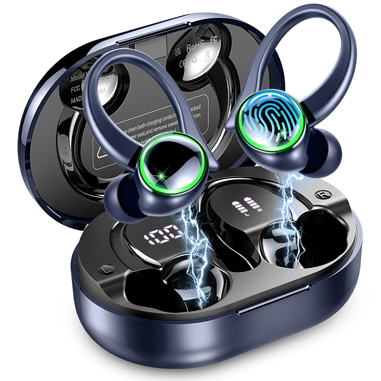 Matast 2026 Auriculares Inalambricos Deportivos, Auriculares Bluetooth 5.4 HiFi Estéreo con 4 HD Mic, 50H Cascos Inalambricos Bluetooth, Pantalla LED/IP7 Impermeable Cascos — view 11