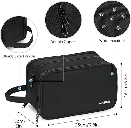 Miniatura 6 de Narwey Neceser de viaje para hombres y mujeres, kit Dopp de viaje, bolsa de afeitar resistente al agua para accesorios de aseo personal, Negro -