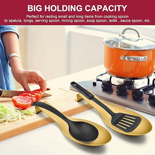 Miniatura 6 de E-far - Juego de 2 soportes para cucharas de acero inoxidable dorado, soporte para espátula para estufa de cocina, tamaño grande y apto para