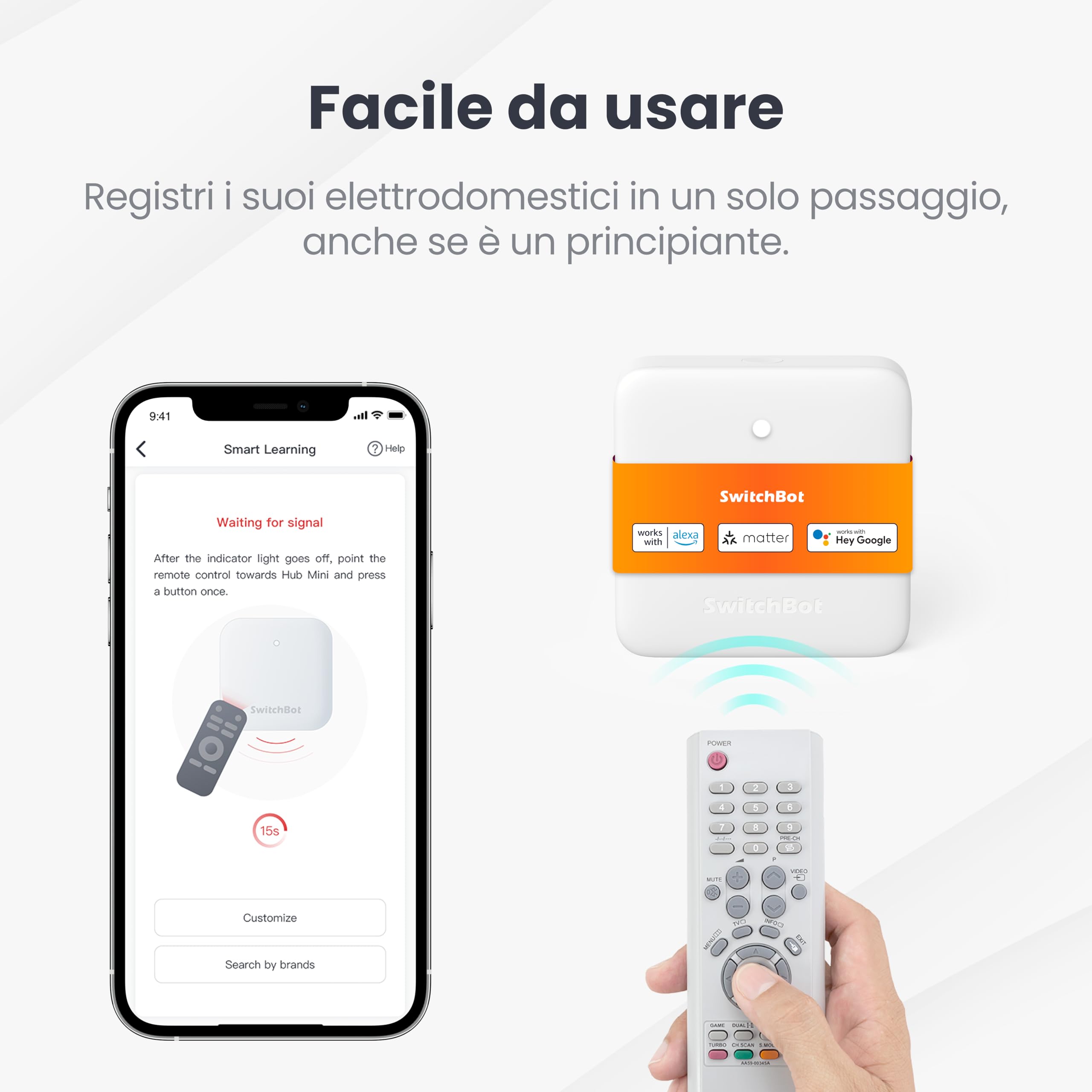SwitchBot Hub Mini Matter, Smart IR Blaster Home Hub Casa Smart, Gateway Domotica Casa Intelligente, Controllo AC/TV/Luci via App o Voce, Compatibile con Alexa, Google Home, Apple Home, Wi-Fi 2.4GHz