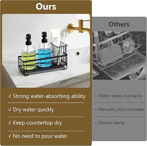 Miniatura 4 de Shinowa Organizador para fregadero de cocina, soporte de esponja para fregadero de cocina con piedra de secado instantáneo, organizador de fregadero