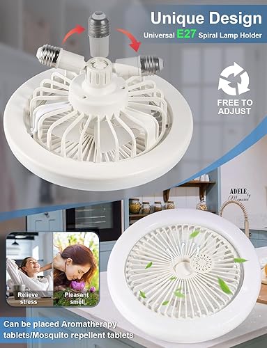 Miniatura 4 de Ventilador de techo cerrado con luz, pequeños ventiladores de enchufe sin aspas de 10 pulgadas con control remoto, luces LED regulables de 3
