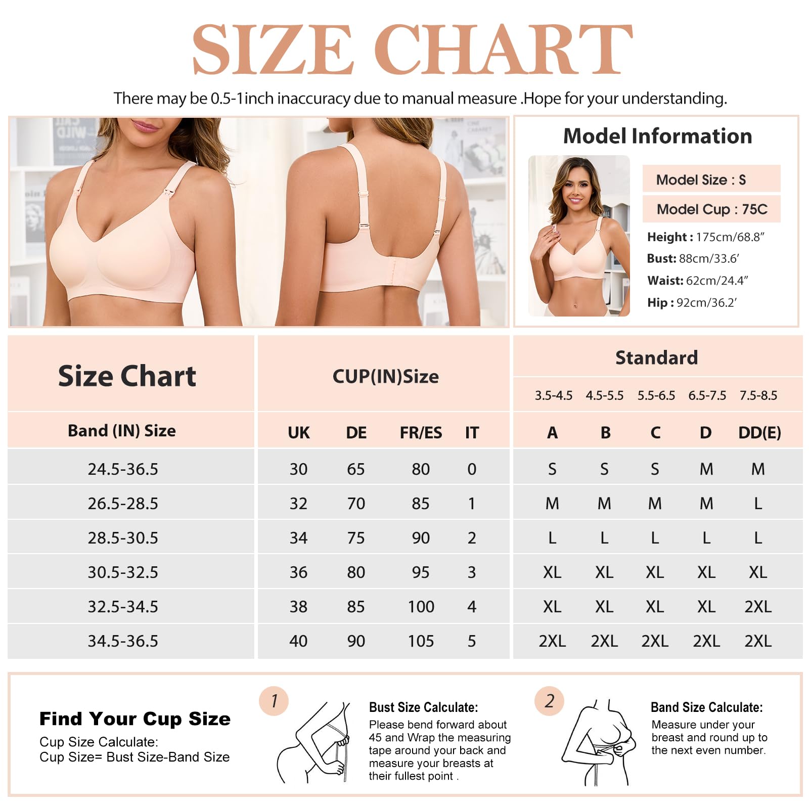 CMTOP Reggiseno Allattamento Donna Senza Ferretto e Senza Cuciture, Scollo a V Morbido con Imbottito Reggiseni Allattamento, Premaman maternità Gravidanza Bralette con Estensioni Extra
