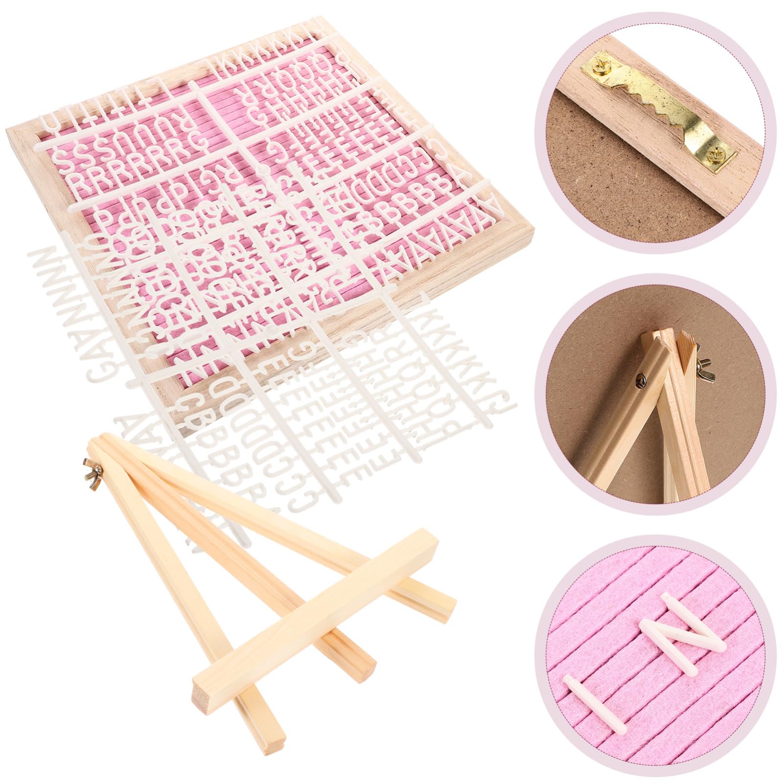 Tablero de Fieltro con Letras Rosa, Marco de Madera Doble Cara