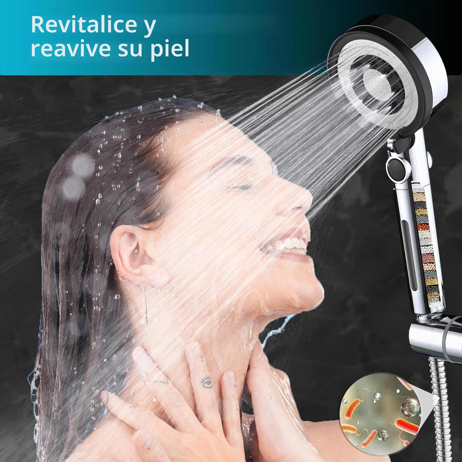 Cabezal de Ducha Antical con Filtro, Alta Presión, Ahorro de Agua, 5 Modos de Rociado, Acabado en Cromo, para Agua Dura Sin Manguera ni Soporte