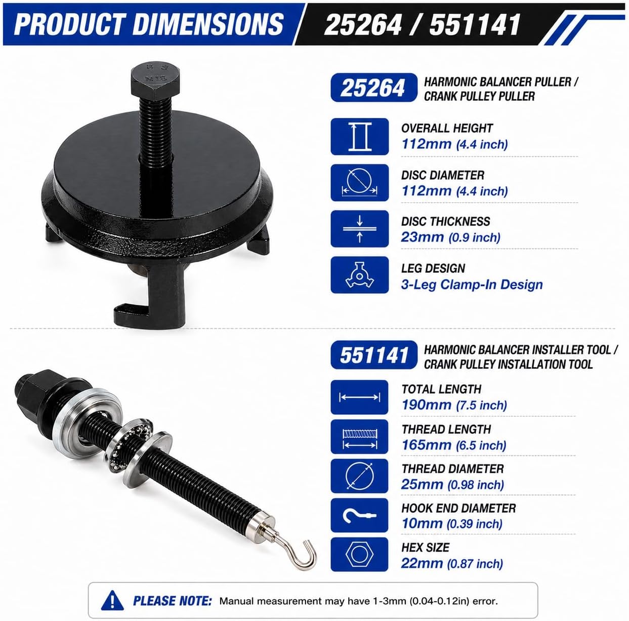 25264 551141 Harmonic Balancer Puller and Installation Tool Set Compatible with GM LS LT Series V8 LS1 LS2 LS3 LS4 LS6 LSX LSA LQ4 LQ9