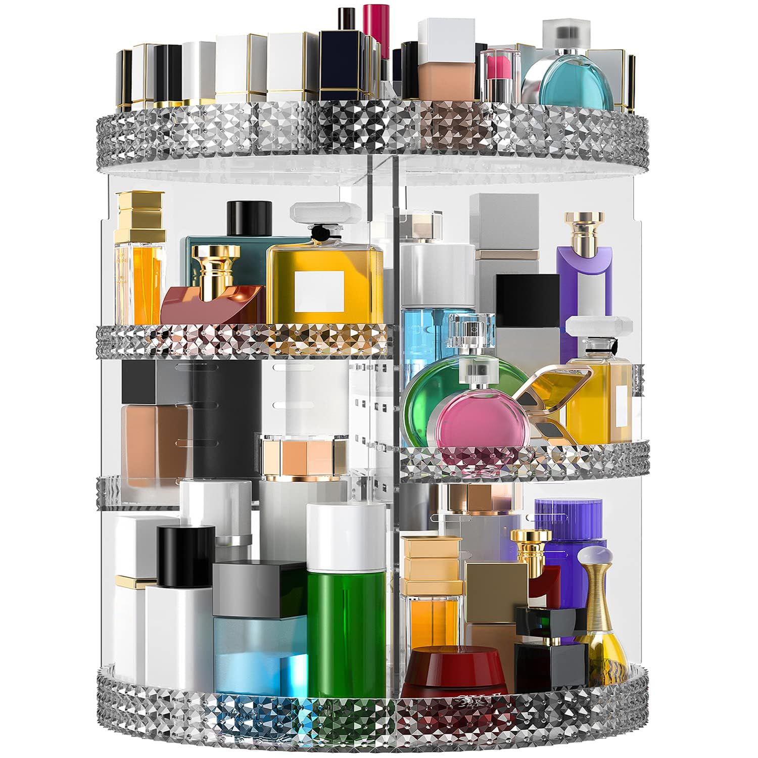 Organiseur de maquillage rotatif en acrylique, rond, 7 couches, grande capacité, convient aux pinceaux de maquillage, rouges à lèvres, salle de bain, coiffeuse, gris