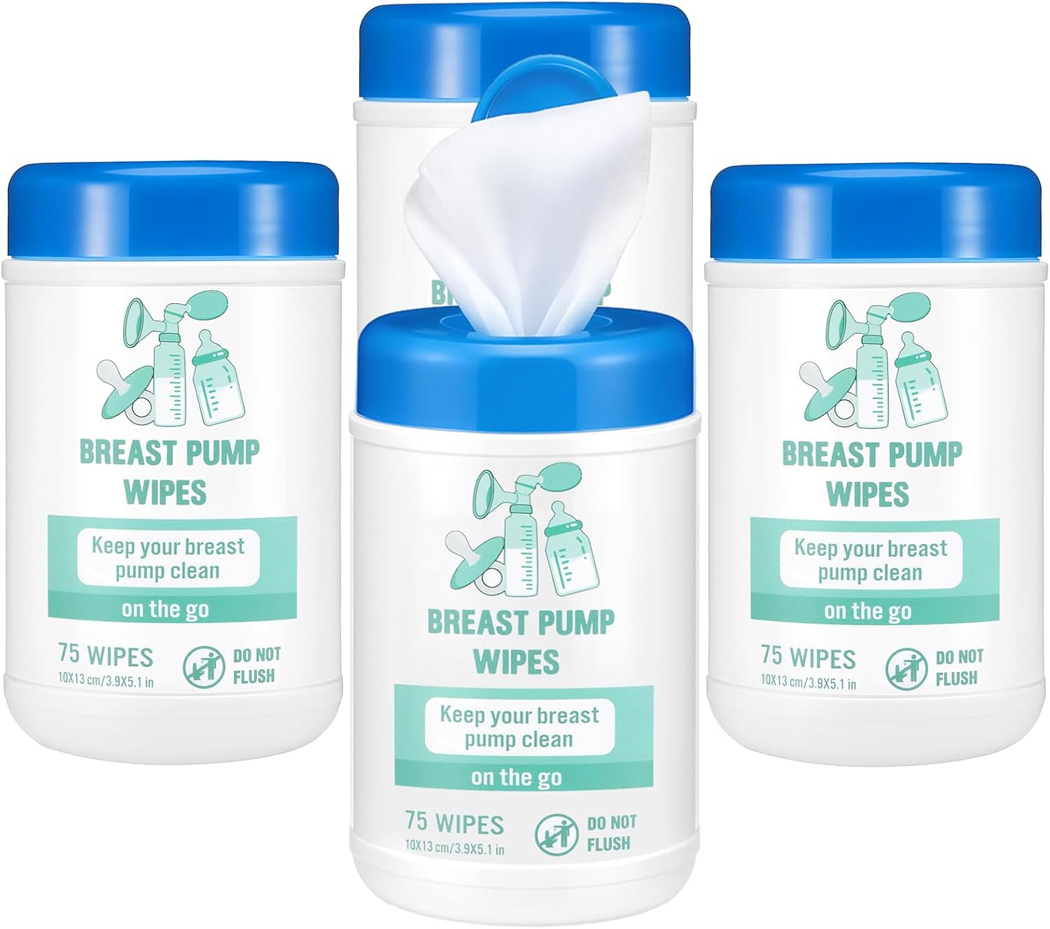4 Pack Breast Pump Cleaning Wipes 300 Count Pacifier Bottle Wipes Resealable Convenient Hygienic on the Go Cleaning for Quick Clean Pump Parts Tables Countertops Chairs