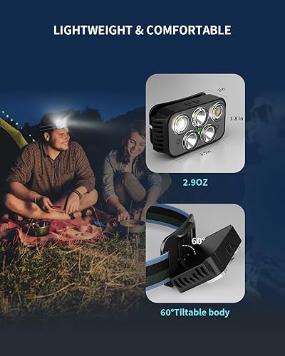 Miniatura 6 de Pluralla Linterna frontal recargable 400 lúmenes súper brillante con sensor de movimiento LED linternas impermeables con luz blanca roja 6 modos de