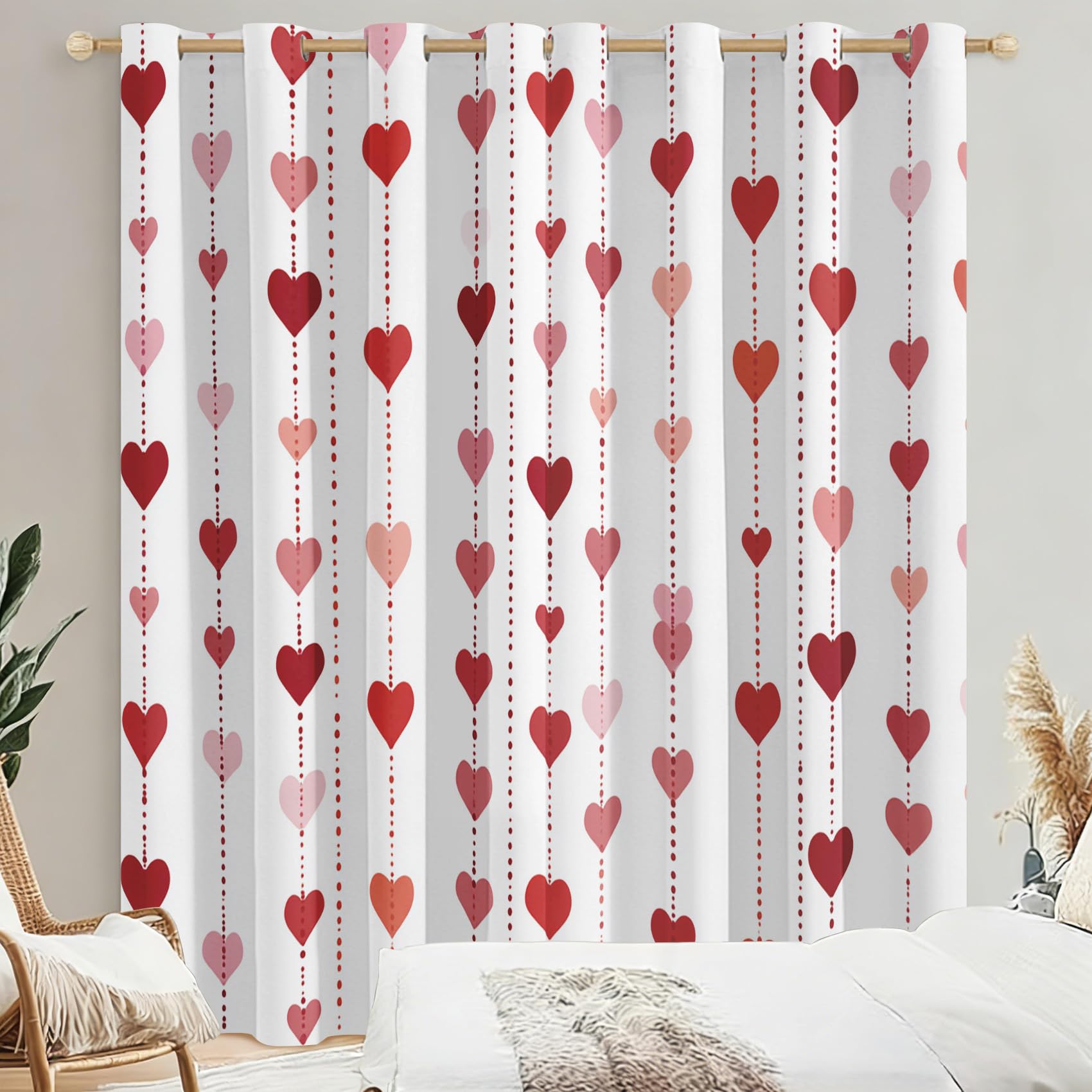 Generisch Rosa Herz Vorhänge Wohnzimmer Schlafzimmer, 95% Blickdicht Vorhang Liebesherz Gardinen mit Ösen, Thermo Verdunklungsvorhänge 2er Set, H175 x B140 cm X&-159