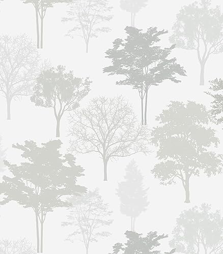 Timeet Papel tapiz de bosque para despegar y pegar, papel tapiz moderno de árbol, papel adhesivo gris y blanco, 23.2 x 118.1 pulgadas, autoadhesivo,