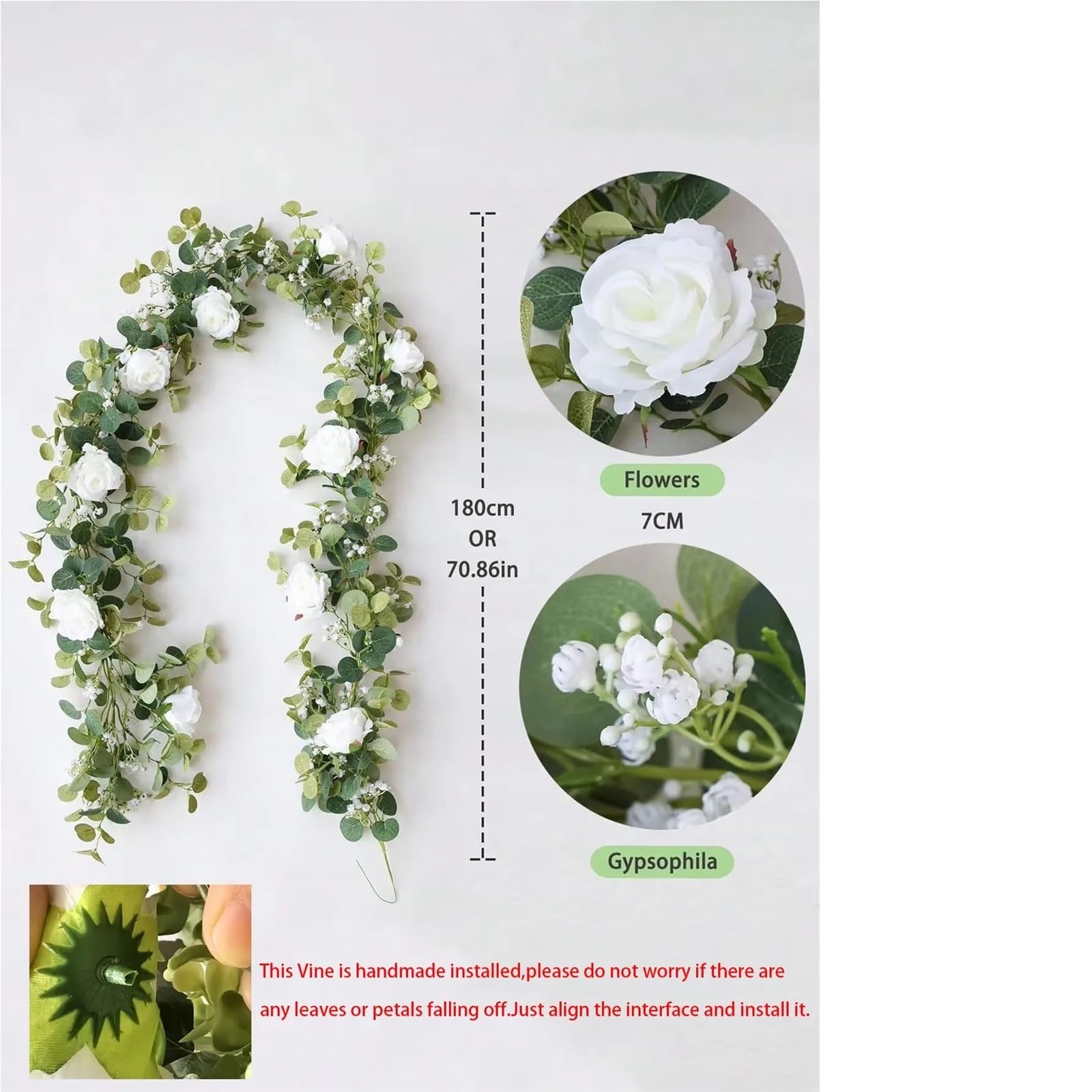 piante finte 1 pz 5.9FT Artificiale Eucalipto Vite Falso Rosa Fiori Gypsophila Ghirlanda for La Cerimonia Nuziale Festa A Casa Mestiere di Arte Runner Decor per decorazione(GRAY)