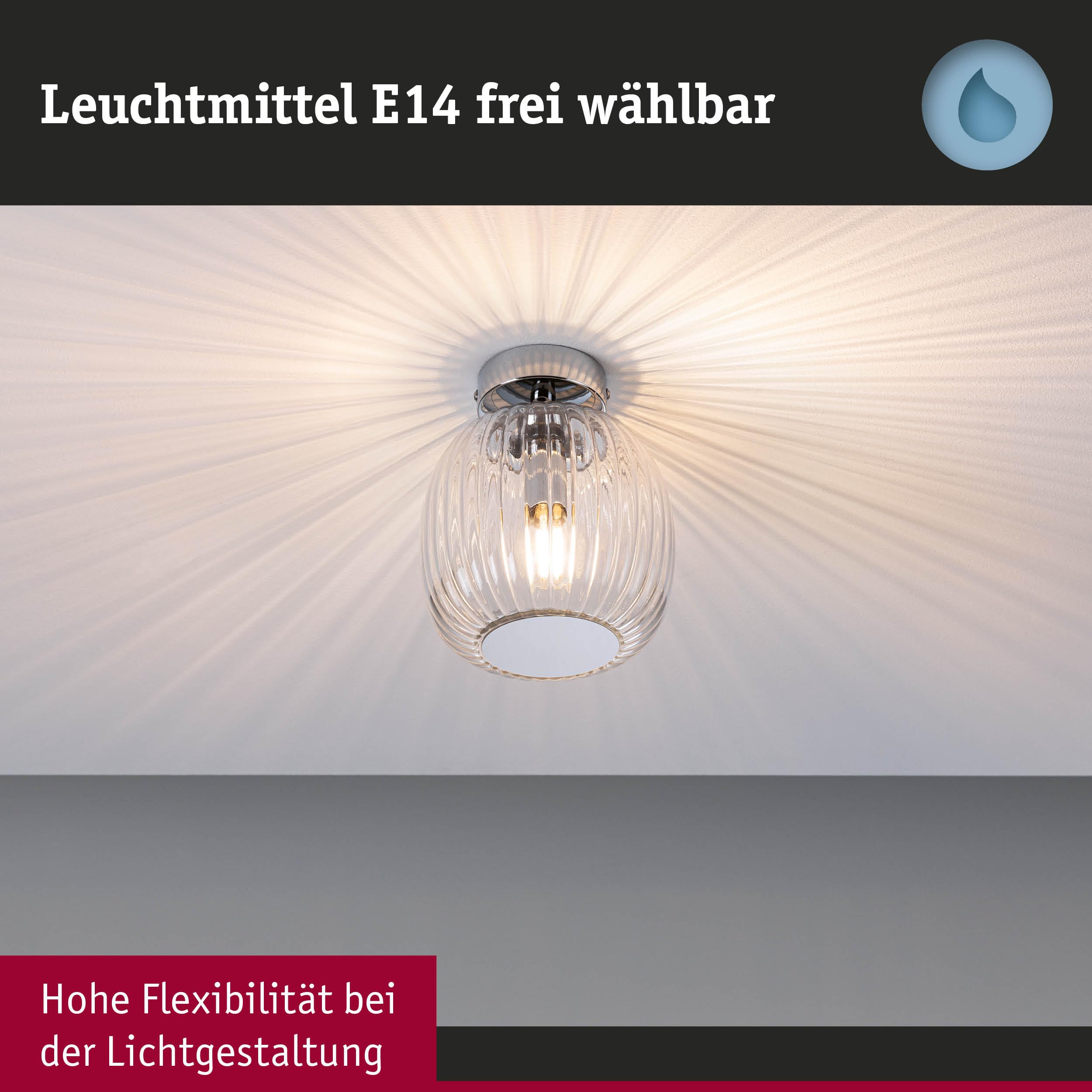 Paulmann 71141 Selection Bathroom Deckenleuchte Ruya IP44 E14 230V max. 20W Glas, Chrom Wand-/Deckenleuchte, Badbeleuchtung