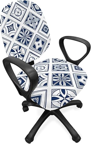 Ambesonne Funda para silla de oficina Eiffel, patrón de lunares con torre Eiffel incompleta y corazones románticos, funda elástica decorativa de