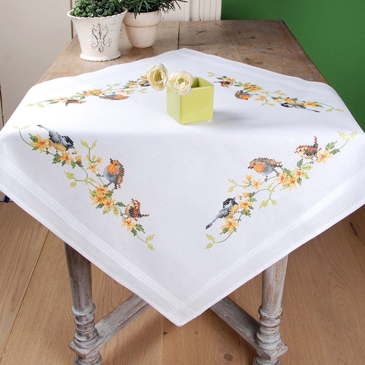 Vervaco Tablecloth Stitch Embroidery kit Domestic Song Birds, Stamped, DIY