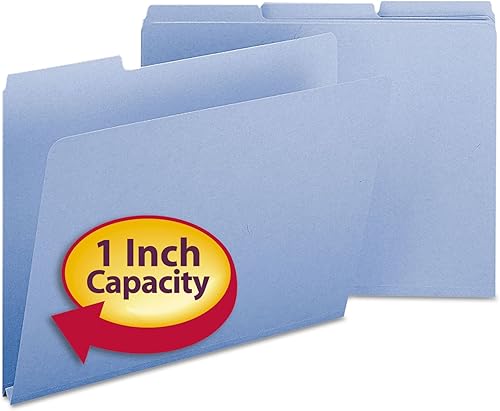 Smead Carpeta de archivos de cartón prensado, pestaña de corte de 13, expansión de 1 pulgada, tamaño carta, azul, 25 por caja (21530)