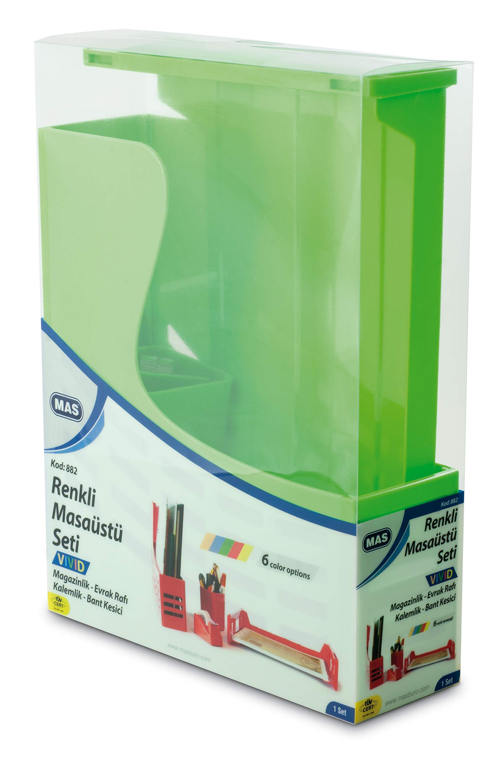 MAS Vivid Desktop Set - Portadocumenti, portapenne, dispenser per nastro, vassoio per documenti, verde