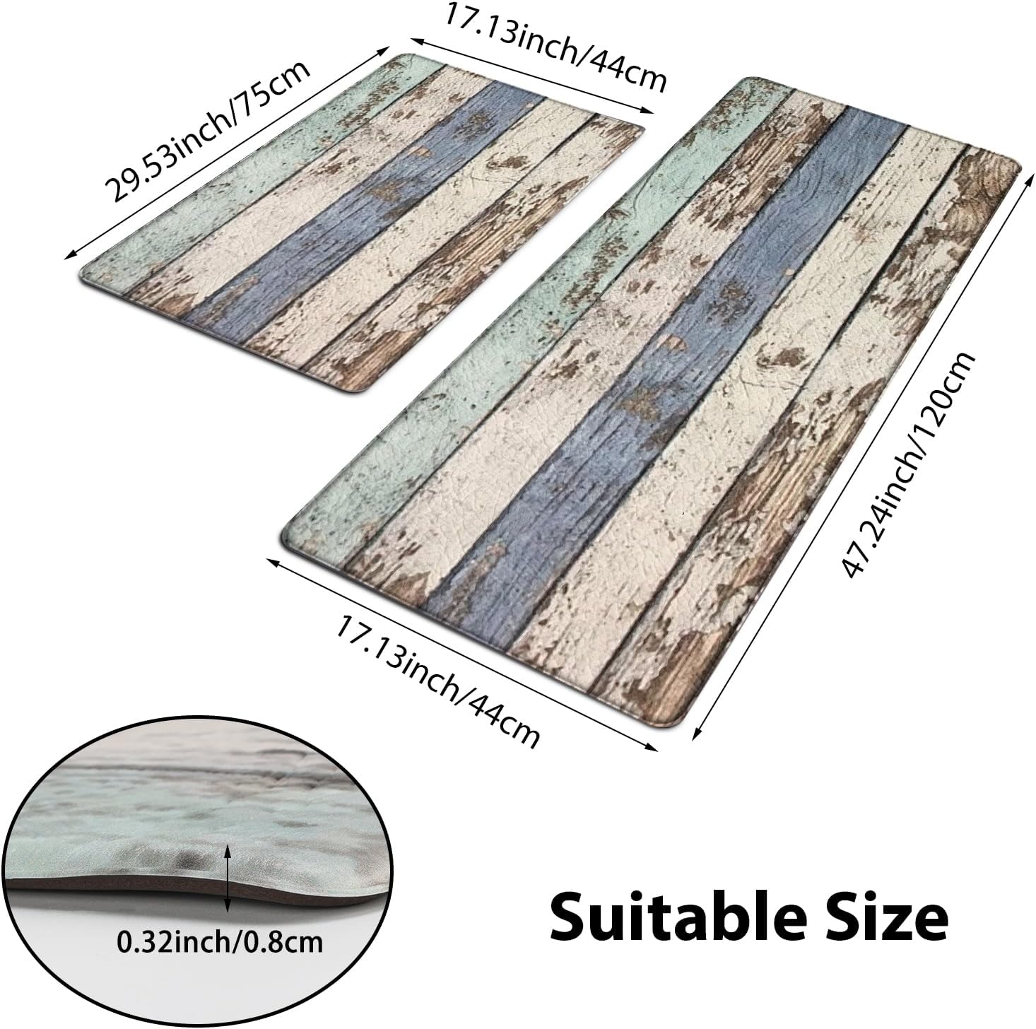 2 PCE Kitchen Mats 47x17.3 inch and 29x17.3 inch, Rustic Woodgrain Design Non-Slip Cushioned Waterproof Anti-Fatigue Rugs for Kitchen Sink Laundry Room - Image 6