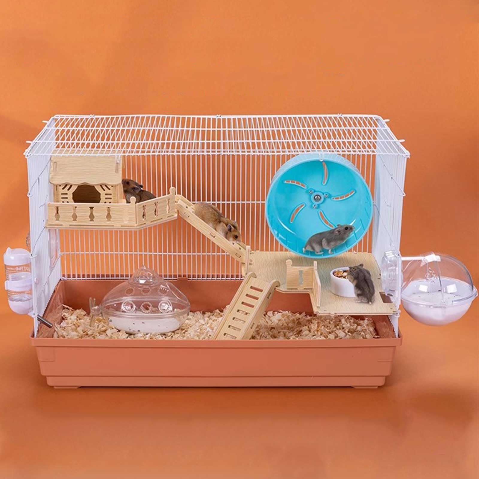 Jaula Hamster Enano de 3 Niveles, Jaulas Portátiles para Ratas, con Baño, Caja de Comida, Etc, Hábitat para Ratones, Jerbos y Jaulas para Animales Pequeños Similares(Orange)