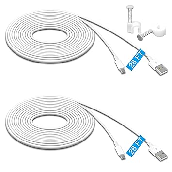 2 Pack 26FT Power Extension Cable for Wyze Cam Pan,WyzeCam,Kasa Cam.YI Dome Home Camera,Furbo Dog,Nest Cam,Arlo Q,Blink,Amazon Cloud Camera,Durable Charging and Data Sync Cord for Home Security Camera