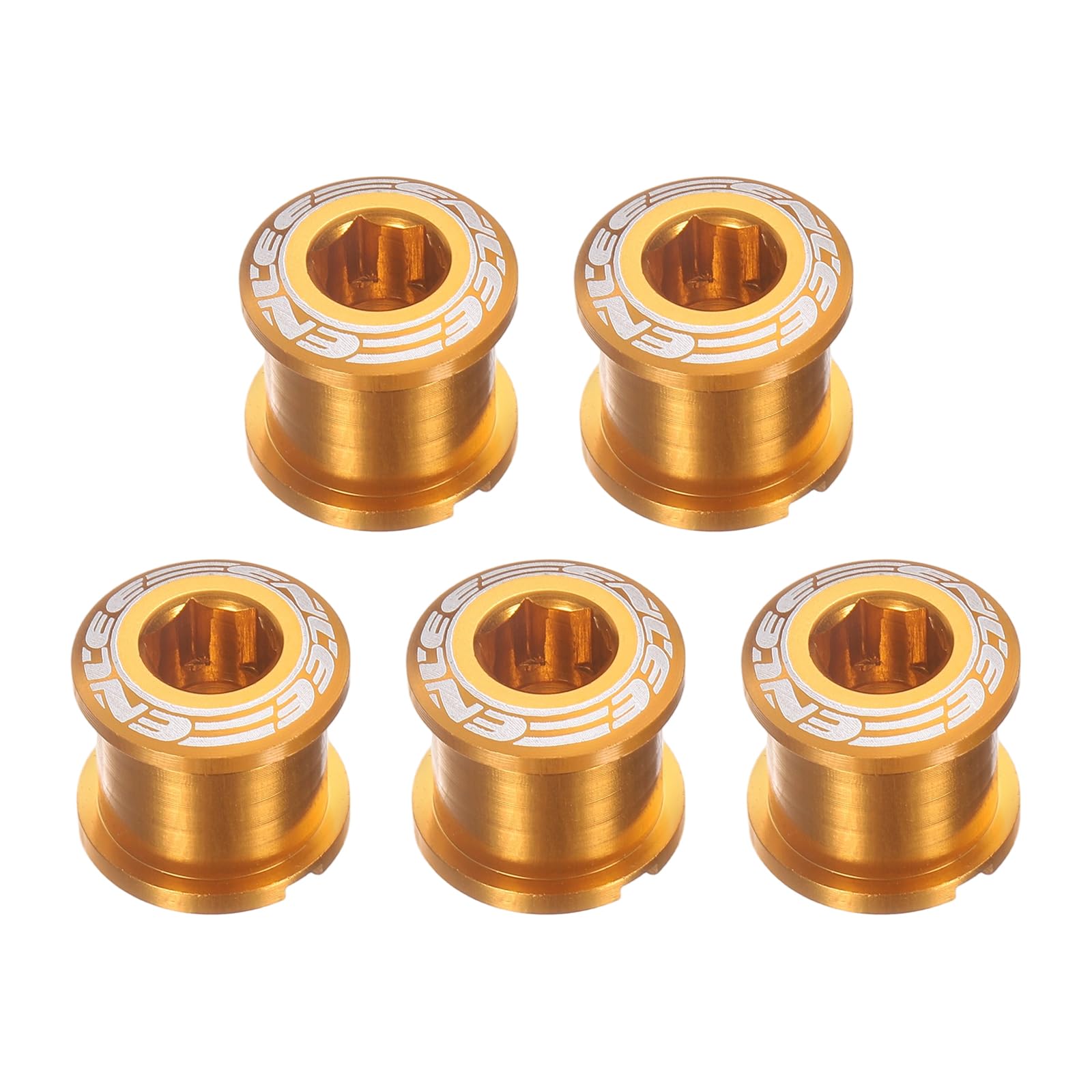 sourcing map 5pcs Double Chain Ring Bolts M8 Aluminum Alloy Bicycle Crankset Nut Chainwheel Screws for Road Bike Mountain Bike, Golden