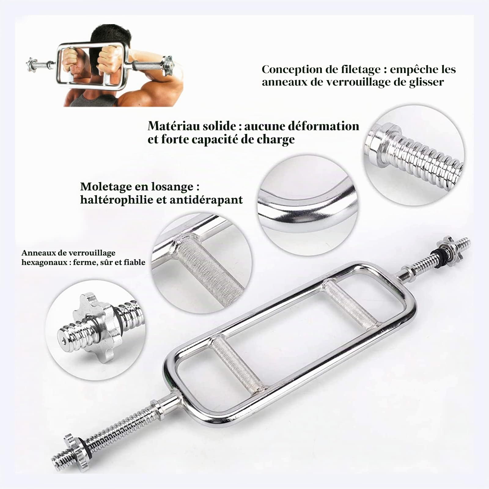 tonchean Barre de musculation 119,4 cm/86,4 cm Barre de triceps EZ Curl Bar pour disques de poids de 5,1 cm/2,5 cm, barre d'haltérophilie avec 2 colliers à ressort pour exercices de fitness à domicile