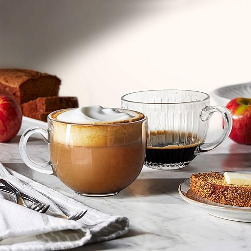 Miniatura 8 de Artena Tazas de café de vidrio de 15 onzas, tazas de café, tazas de té transparentes acanaladas, vasos de café helado, bonitos accesorios de barra