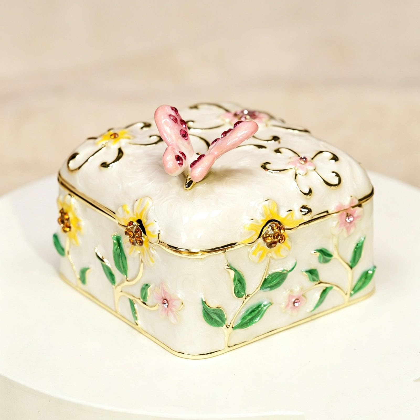 Emaliowane pudełko na biżuterię, marzycielski ornament, urocza dekoracja