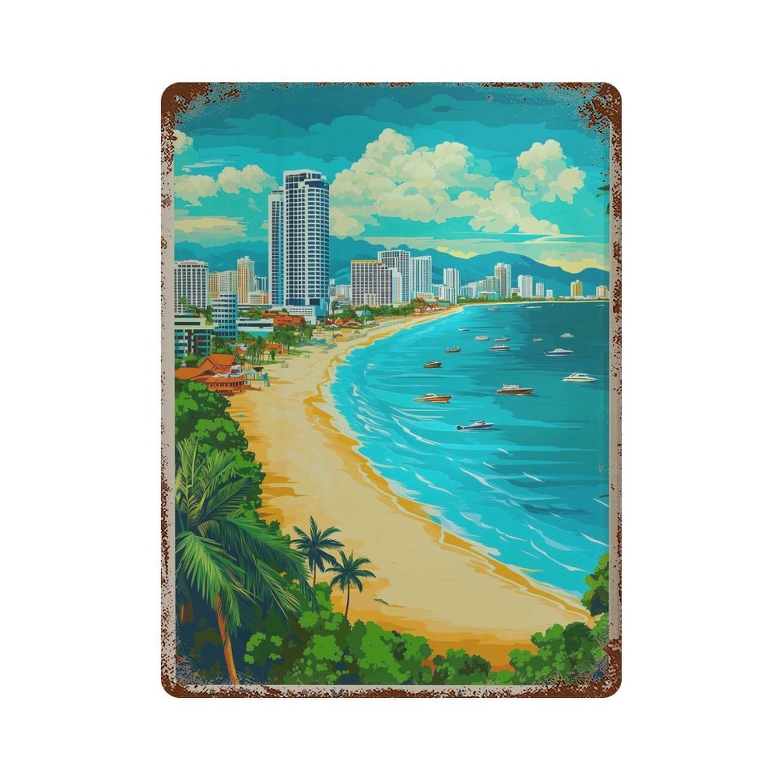 xiaoxiaoshen Pattaya Beach Thailand Travel Tropical Wall Decor Art Metal Tin Poster Modern Home Decor Art Home Bar Shop Decorations Vintage Sign 40x30cm