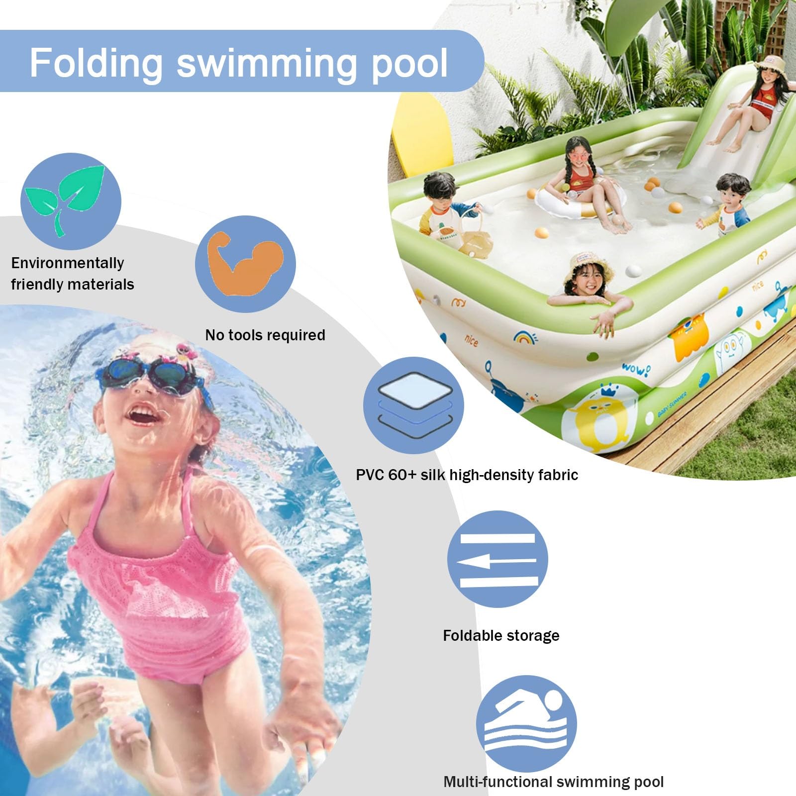 Piscina Gonfiabile Piscina Gonfiabile Per Bambini Da 150-300 Cm Per Adulti Da Esterno Piscina Per Bambini Da Esterno Con Fondo Spesso Per Adulti(180x138x55cm)