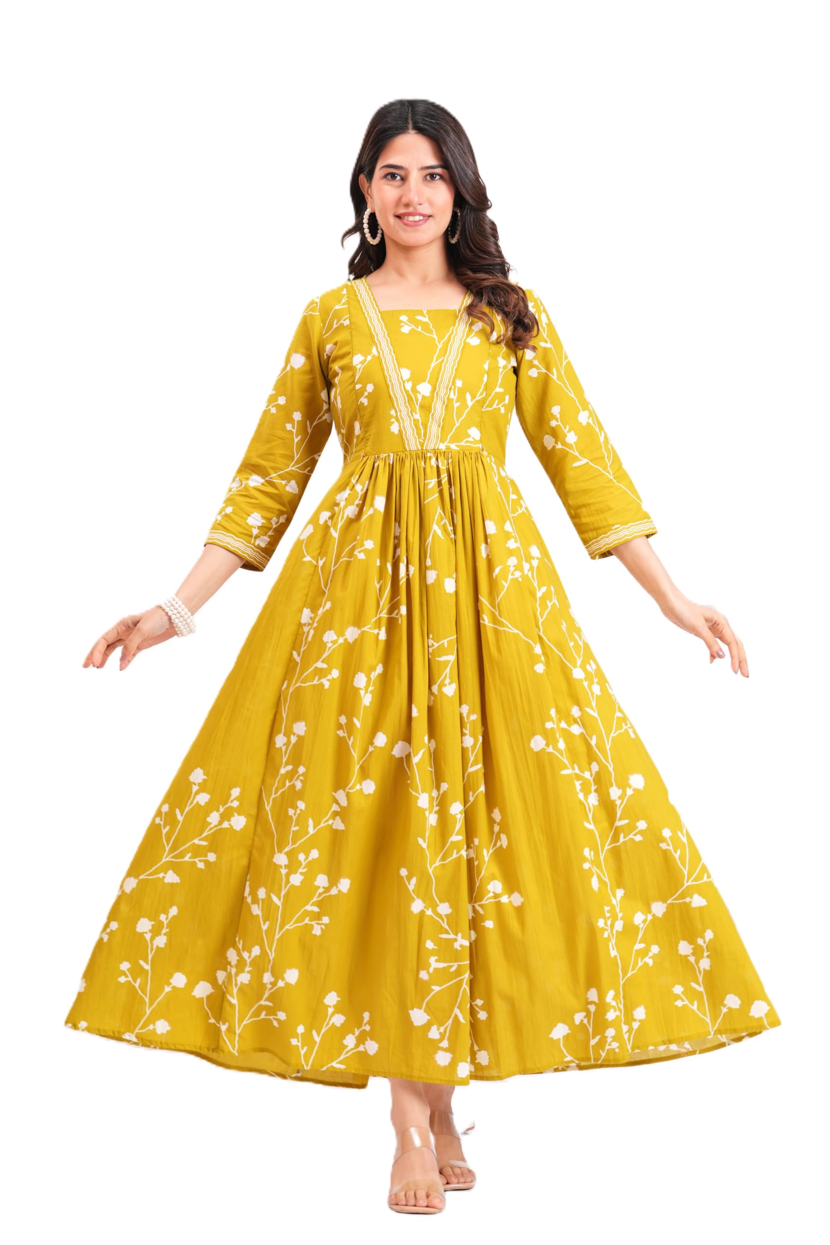 Women's Cotton Floral Print Maternity Feeding Maxi Dress-image-43