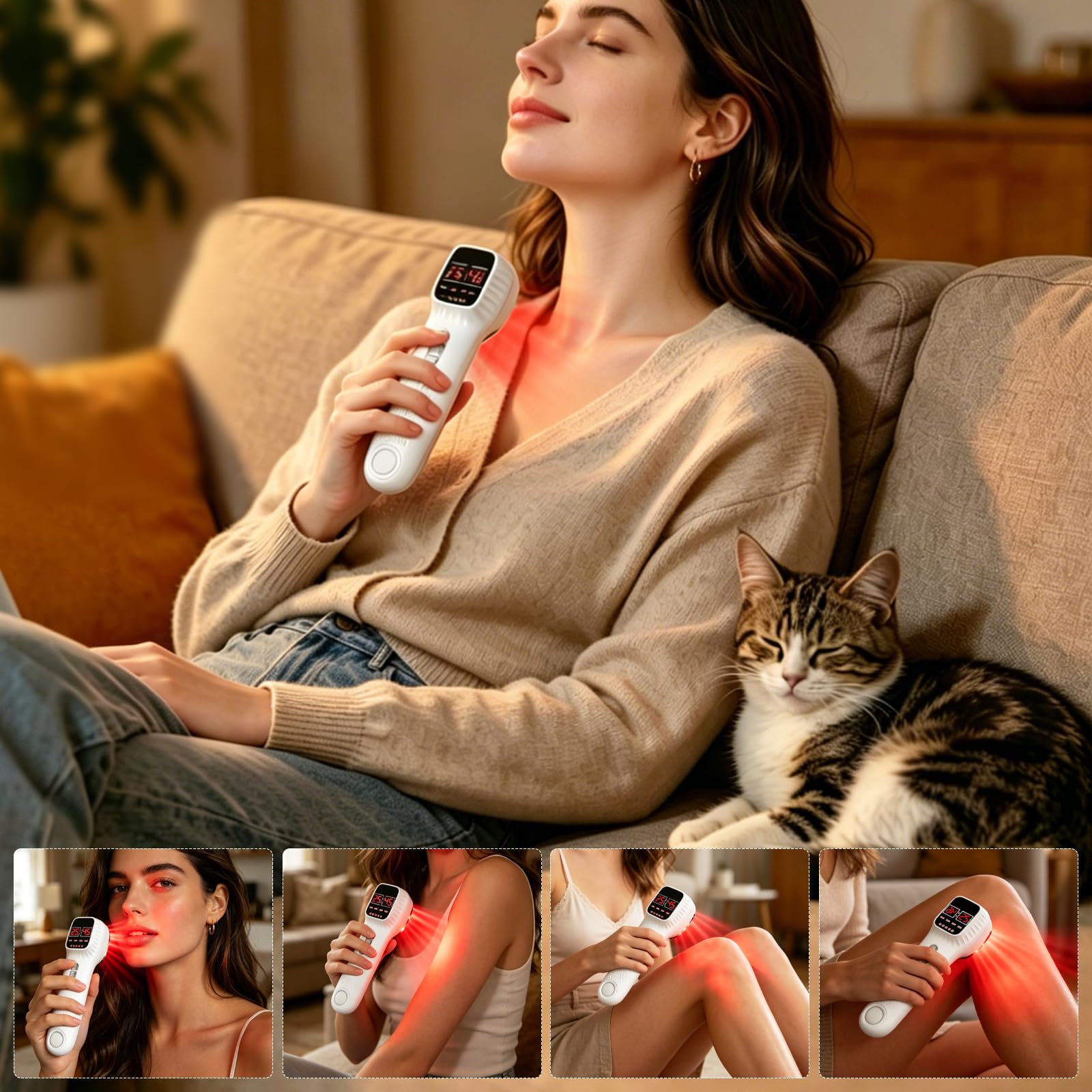 Dispositivo de terapia láser portátil para humanos y mascotas, con soporte y gafas de protección 16 × 650 nm + 3 × 808 nm regulación de intensidad en 4 niveles para todo el cuerpo