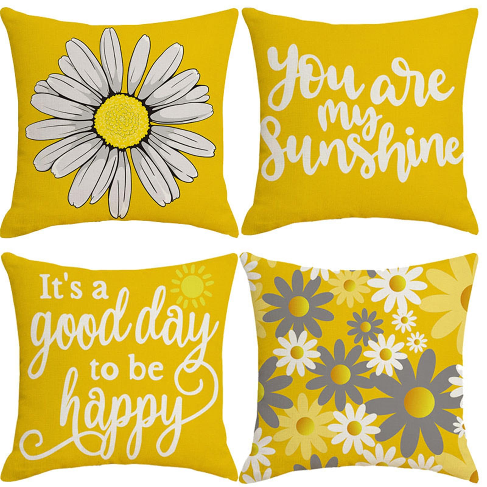 Lot de 4 housses de coussin 65x65cm jaune en lin haut de gamme pour canapé et lit