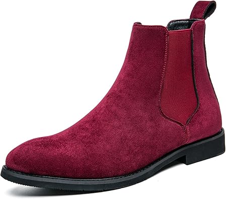 MenS Suede Chunky Heel Chelsea Boots Retro Pointed Toe Non-Slip Elastic Strap Slip-On Formal Boots For Business, Wedding, Office