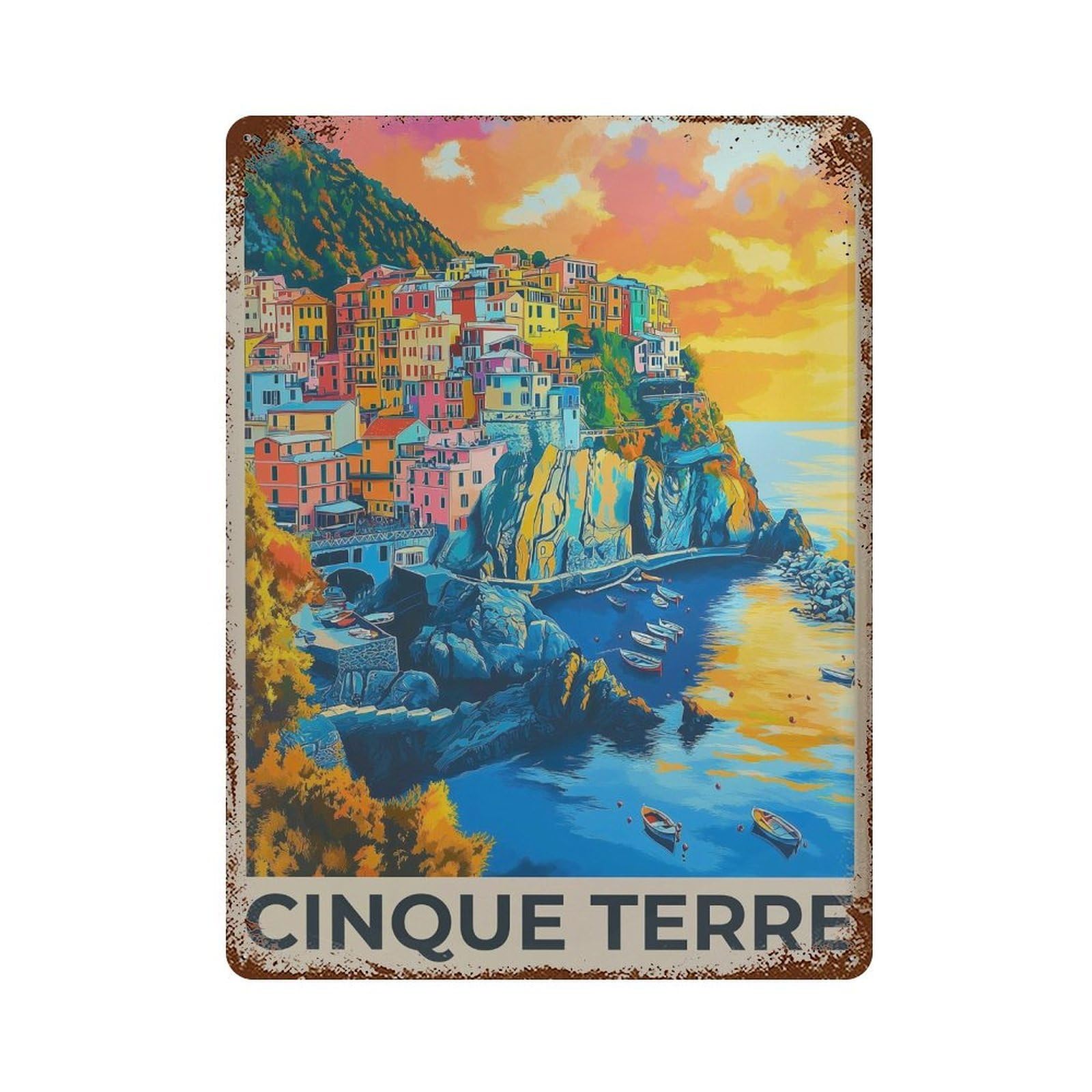 xiaoxiaoshen Cinque Terre Italy Italian Riviera Travel Wall Decor Art Metal Tin Poster Modern Home Decor Art Home Bar Shop Decorations Vintage Sign 40x30cm