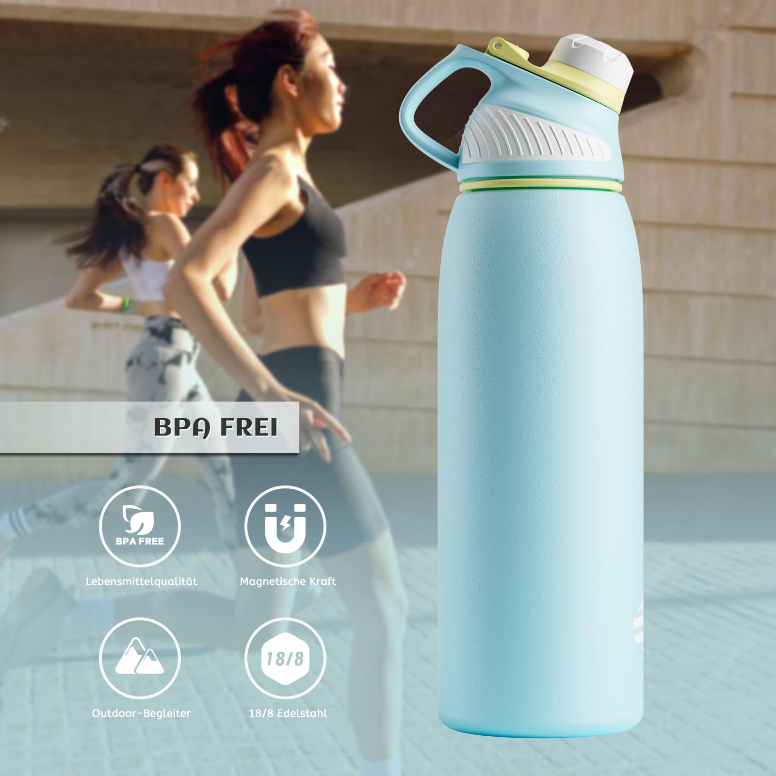 Fjbottle Borraccia Termica con Tappo magnetico 1L, 800ml, 600ml, 400ml Bottiglia Termica per Bambini - Senza BPA/Senza Perdite Borracce acciaio inox per Scuola, Sport, Palestra, Ciclismo