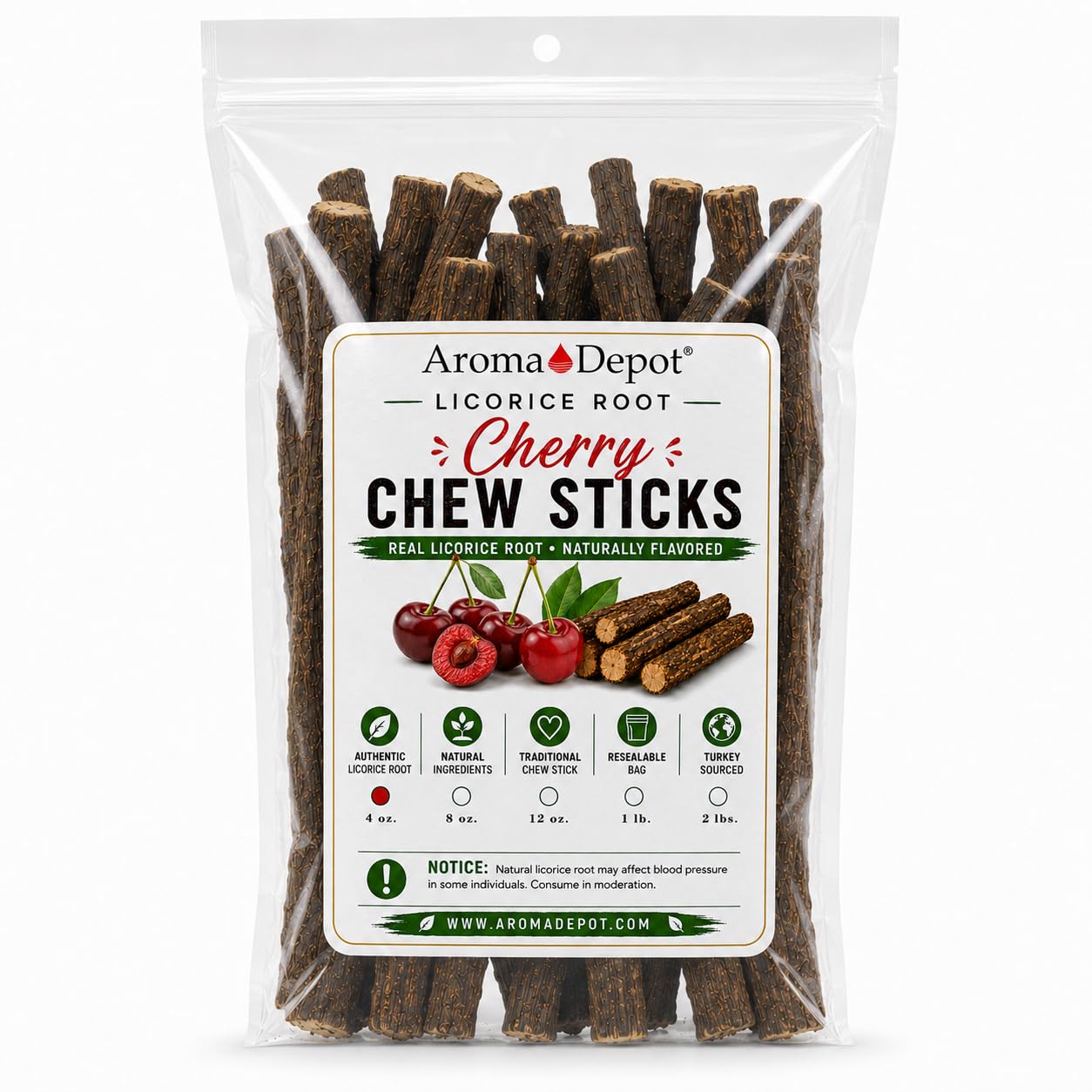 Aroma Depot Licorice Root Chew Sticks, Cherry, 4 oz. 6.5–7 Inch Cherry 4 Ounce (Pack of 1)