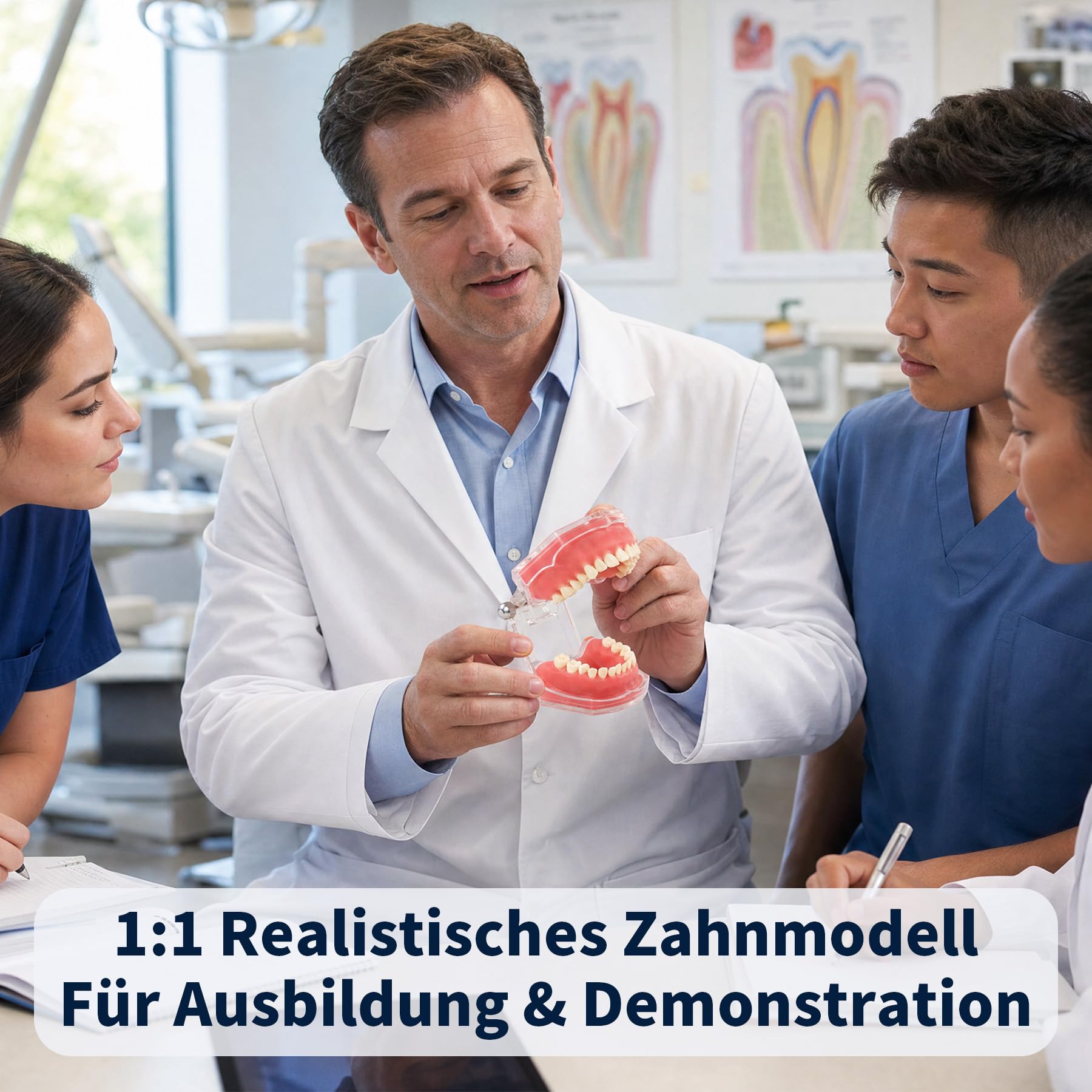 Zahnmodell Realistisch - 28 Zähne Herausnehmbar Dentalmodell mit durchsichtiger Acryl-Abdeckung und weichem Gummigumm Ideal für Zahnmedizinstudenten und Ärzte