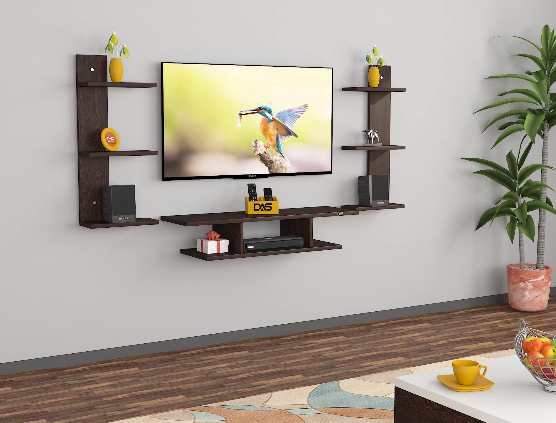 DAS Dexter Wall Mount TV Entertainment Unit/with Set Top Box Stand with Wall Shelf Display Rack for Living Room Flowery Wenge (Ideal for up to 24") Screen (Engineered Wood)