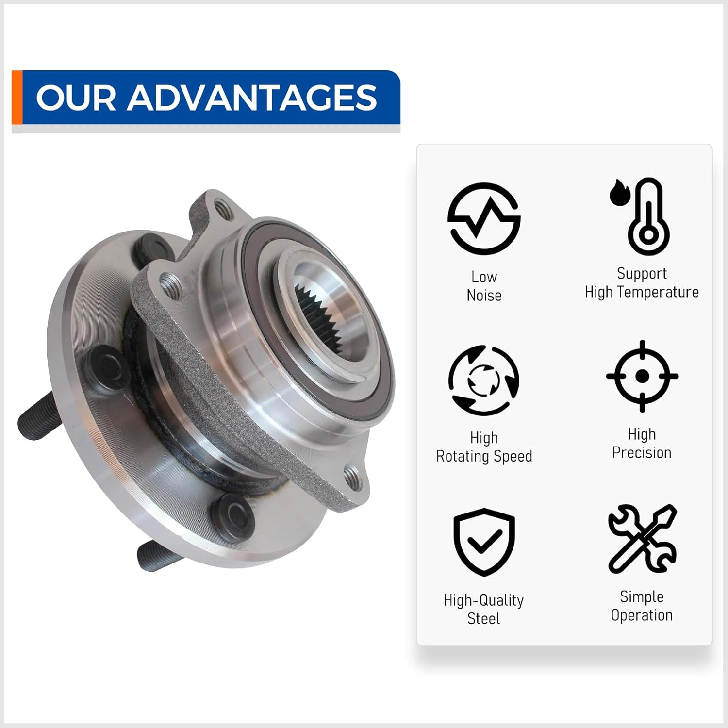 MACEL 513263 Front Wheel Bearing Hub Assembly Fit for Chrysler 200 2011-2014, Sebring 2007-2010, Dodge Avenger 2008-2014, Caliber 2009-2009 w/ABS