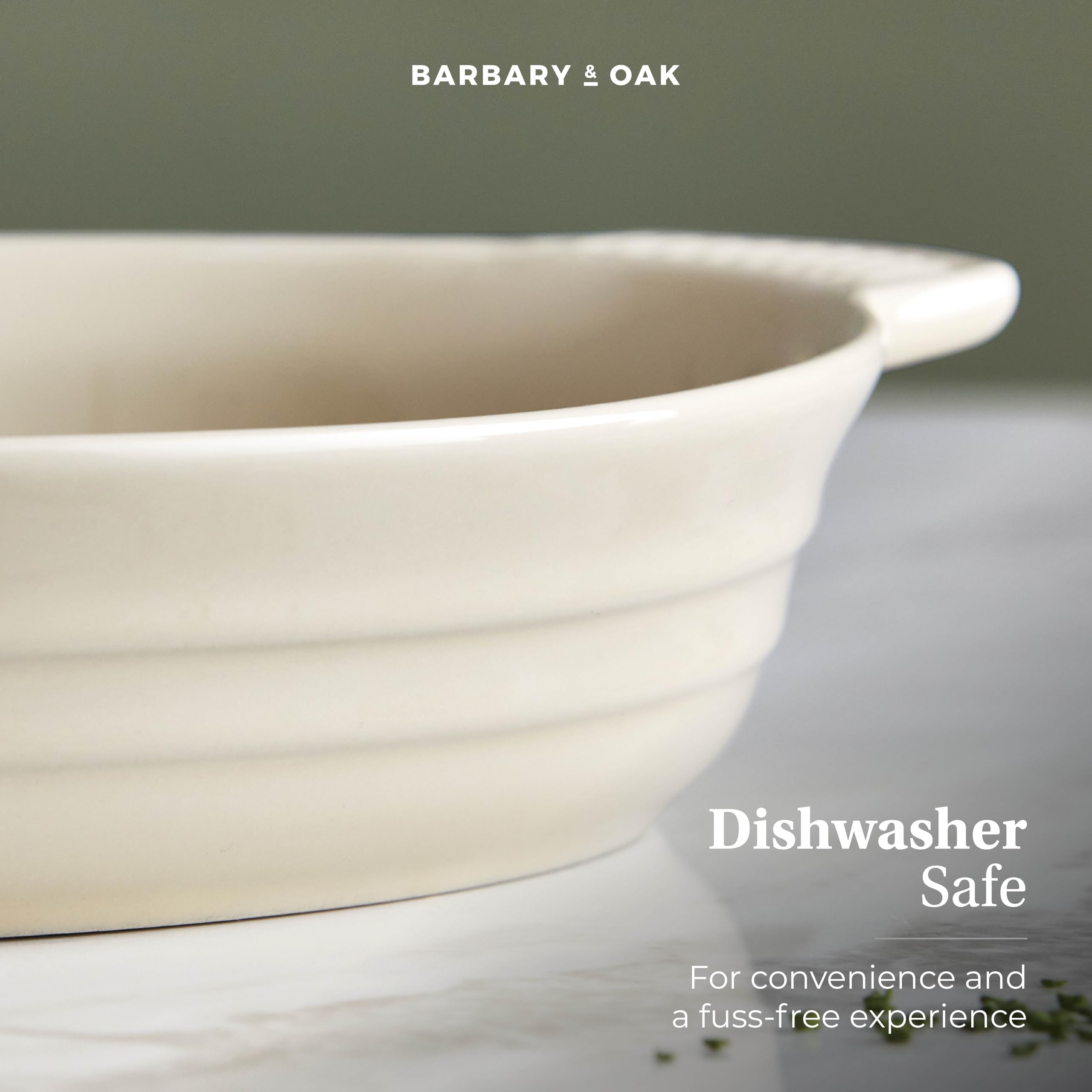 Barbary & Oak BO875002CRM - Fuente ovalada de cerámica con interior esmaltado, apta para lavavajillas, color crema Camembert