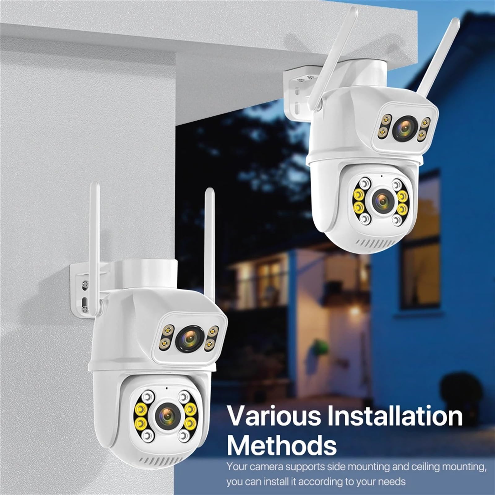 Kamery Monitoringu, 8MP 4K HD kamera IP zewnętrzny podwójny obiektyw z podwójnym ekranem Ai automatyczne śledzenie kamera PTZ bezpieczeństwo CCTV nadzór wideo(8MP Add 128G Card)