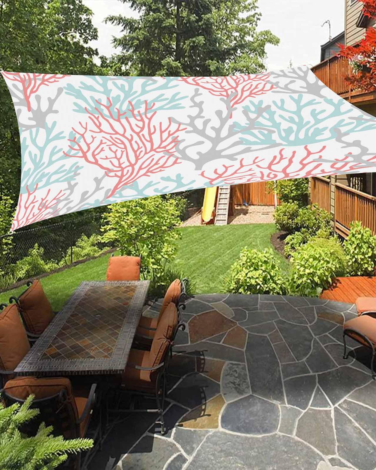 Red Coral Sun Sail Shades Rectangle Canopy,Sunlight Block Heavy Duty Curved Backyard Shade Cover,Waterproof Sun Shades for Patios Garden Outdoor,6.5'x10' Coastal Ocean Teal Grey White Sea Watercolor