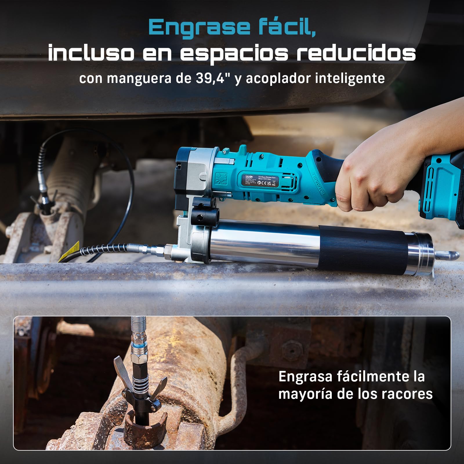 Seesii Innovadora Engrasadora Bateria 2 en 1: Kit de Pistola Engrasadora de 5,3 oz/min 12000 PSI de Alta Eficiencia con 2 * Baterías de 2,0Ah y Cargador, Pistola de Engrasar Fácil de Usar