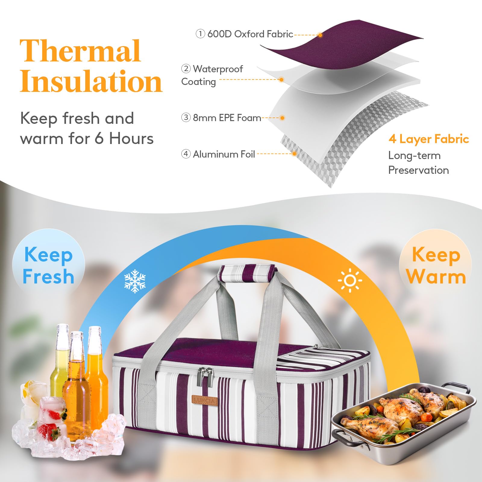 Insulated Casserole Carrier - Fits 9x13 Baking Dishes For Potlucks & Picnics (Purple)