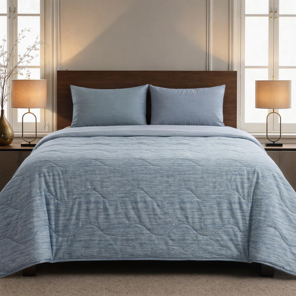 Zelesta Special Cooling Blend Sommerbettdecke ohne Bezug 240x220 cm - Kühlende 2-in-1 Sommerdecke gegen Nachtschweiß, atmungsaktiv & Ultraleicht, waschbar, für Allergiker geeignet (Sanftes Blau)