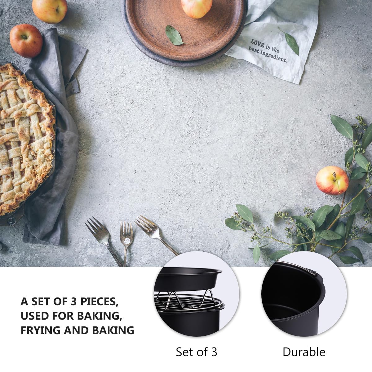 VALICLUD 3pezzi Cestino per Torte Friggitrice Cestelli per Friggitrice ad Aria Cestino ad Aria Cestello per Torte ad Teglia per Pizza Accessori