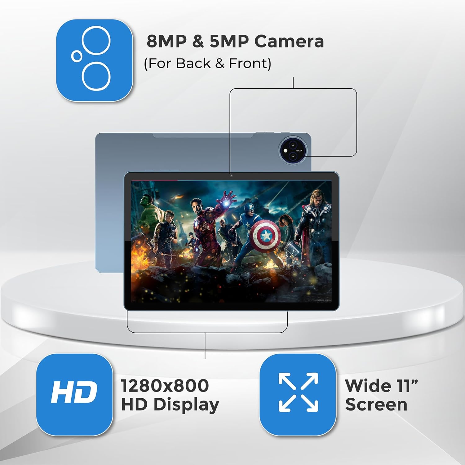 11 inch Tablet with Case, Android 14, Octa-Core Processor, 8GB RAM 128GB Storage, WiFi + Cellular, Bluetooth, HD Touchscreen, Dual Camera, 7000 mAh Battery, Pre Installed Apps - Blue