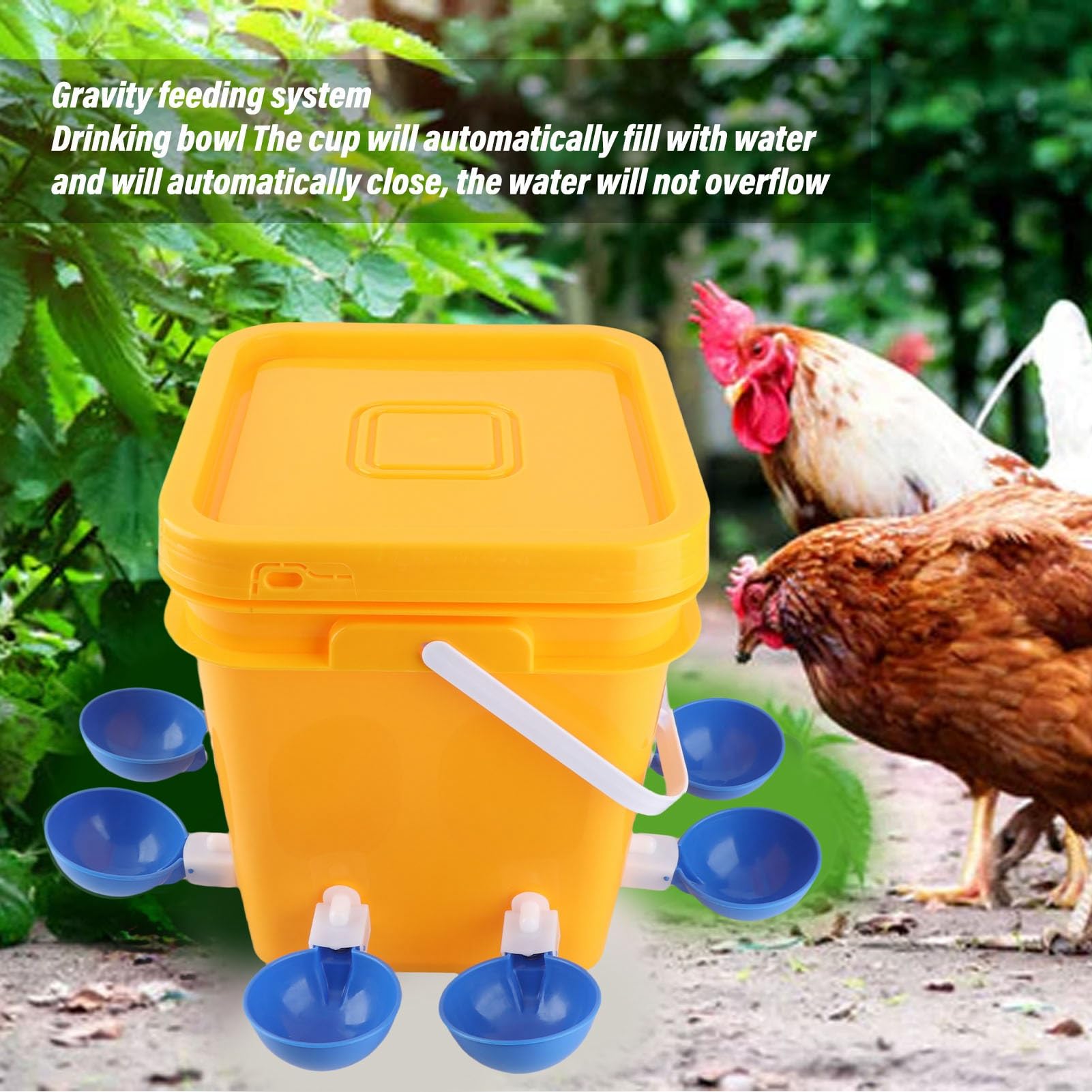 Generic Bebedero Automático para Pollos de Alta Capacidad con Cubo de Mano de 12 litros, de Riego por Gravedad para Codornices, Fácil Instalación, Plástico Duradero (Cubo + Tazón Azul Grande +