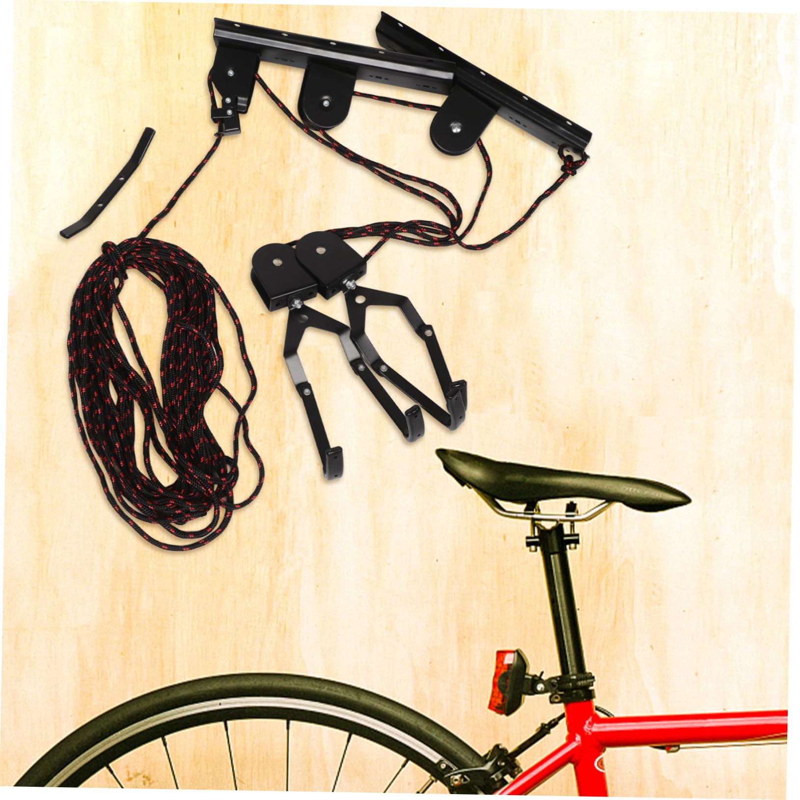 Fahrradlift mit Flaschenzug für Garage und Leiter, Schwarz, Stahl